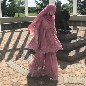 Pakistani designer peplum gharara heavy cutdana